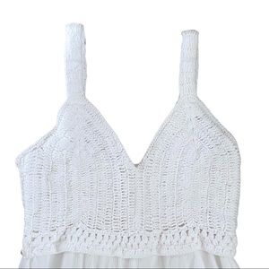 Japna White Smocked Crochet Jumpsuit Overall